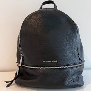 Michael Kors Large Rhea Backpack, Black with Silver Hardware